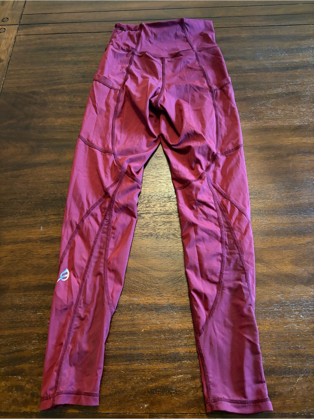 P’Tula Crystal Burgundy Mesh Panel Leggings Women’s Small High Rise Pocke